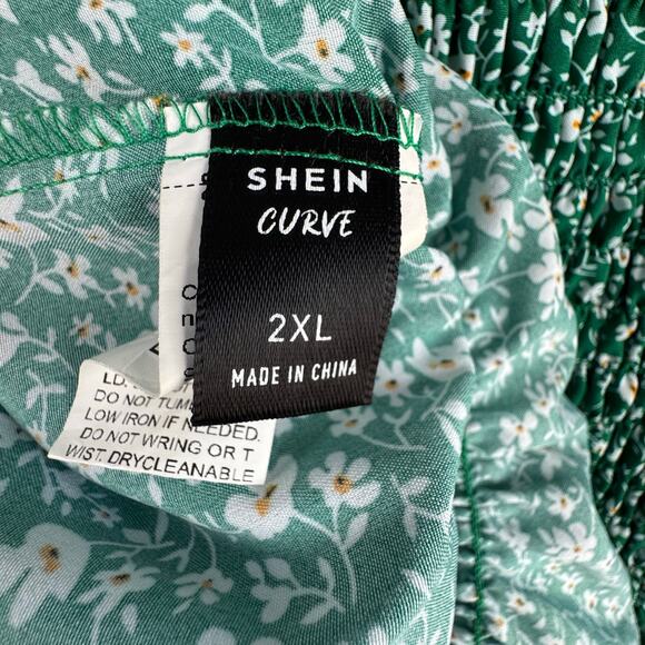 NWOT Shein Curve Women 2XLarge Smocked Floral Sleeveless Dress Green Ruffled - Picture 7 of 9